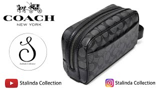 Coach Small Travel Kitt Pouch Clucth Signature Charcoal Black