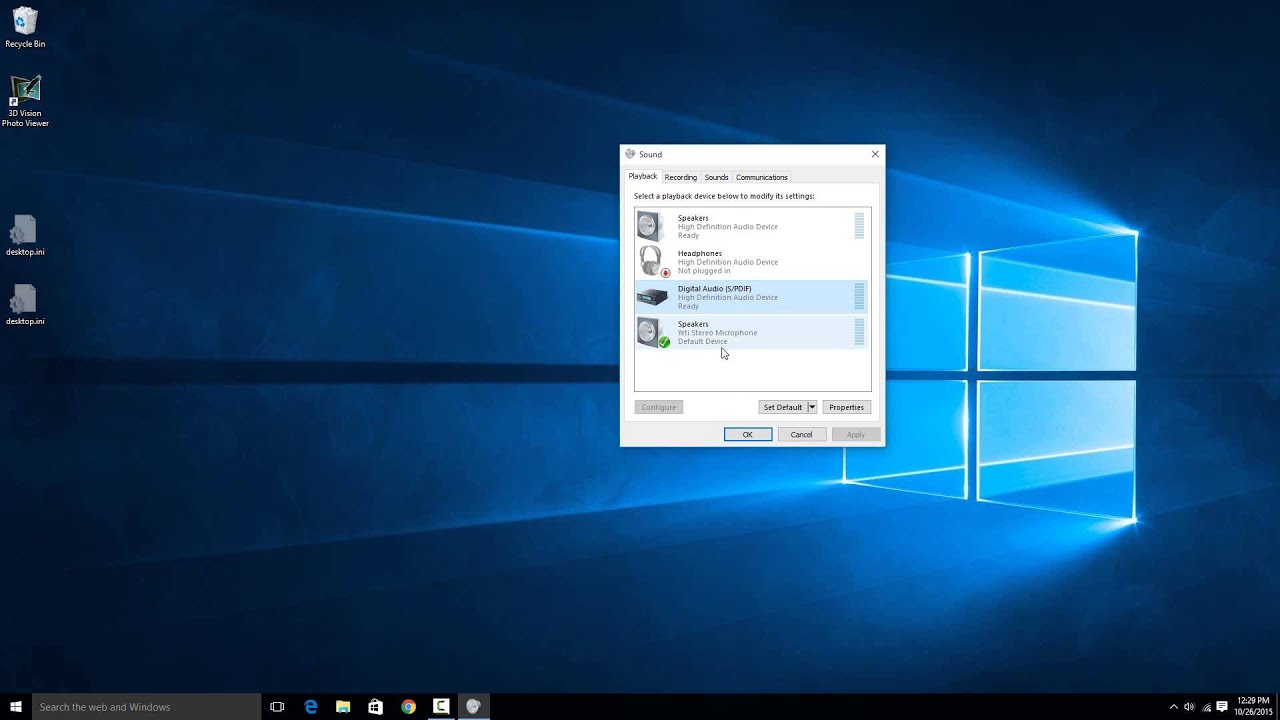 How sound Windows 10 (HDMI, headphones, optical out) - YouTube