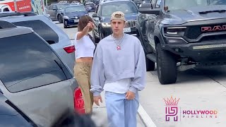 Justin Bieber and Hailey Bieber leaving White Shark in West Hollywood