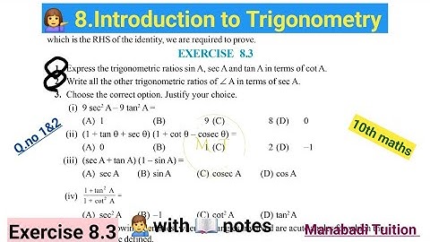 10th class math| Chapter 8| Introduction to trigonometry|🤷 Exercise 8.3| Q no 1&2| CBSE|NCERT|