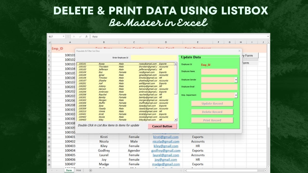 Delete & Print Records Using List Box | exceltips | exceltricks | Excel ...