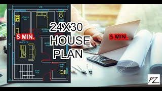 24X30 Feet House Plan Drawing in AutoCAD #2