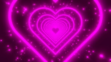Neon tunnel of pink hearts on a starry dark pink background. Video Loop