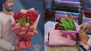 10 roses Bouquet. flower wrapping techniques | Flower Bouquet arrangement with wrapping