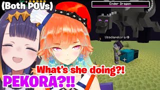 Kiara & Ina Vs EnderDragon & Pekora - Boss Fight (both POVs) 【Hololive EN】