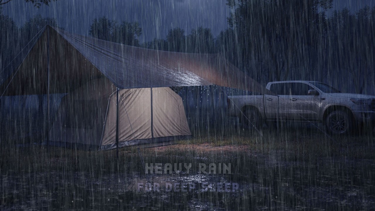 Deep Sleep Fast 🌲🌧️⚡ | Cozy Tent in Stormy Forest Night Next to Double Cabin
