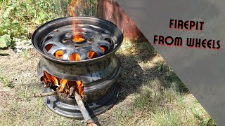 : Firepit Made From Old Wheels.