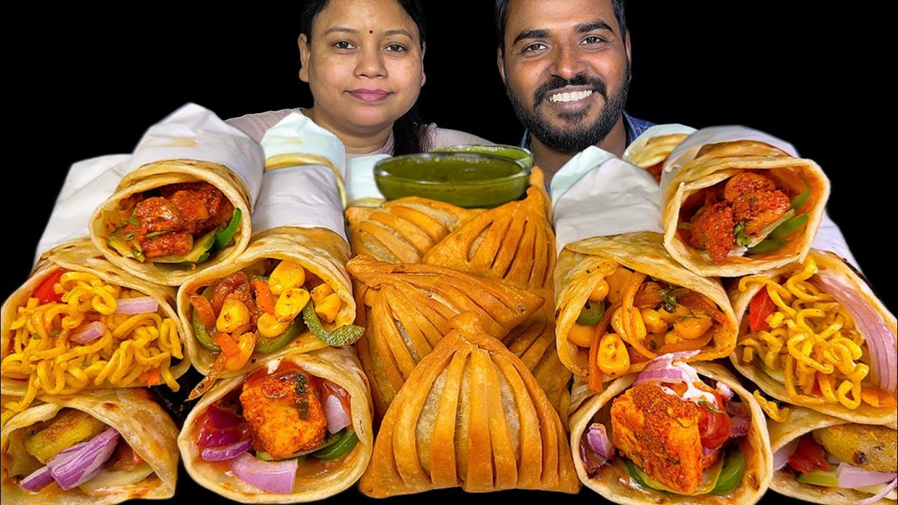 5 Types of Roll And Samosa Eating Show 🌯🌯🥵