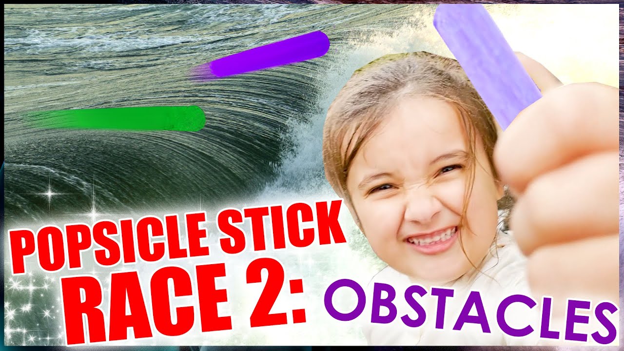 Whimsy and Daddy race popsicle sticks in the rain PART 2 - Obstacles!