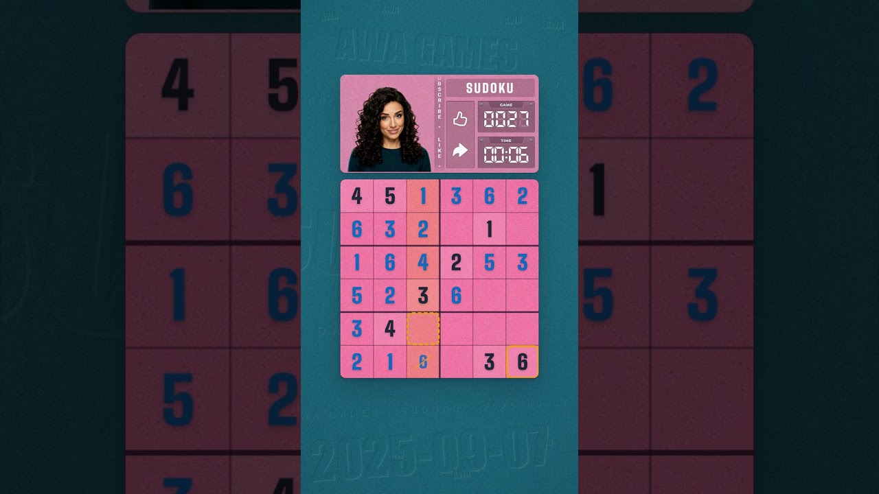 LinkedIn Mini Sudoku #27 solved board for September 7, 2025, 6x6 grid