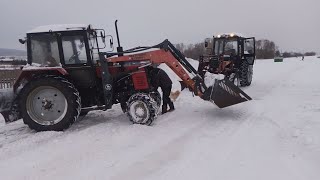 Наконец то снег! Чистка снега трактором Мтз 82
