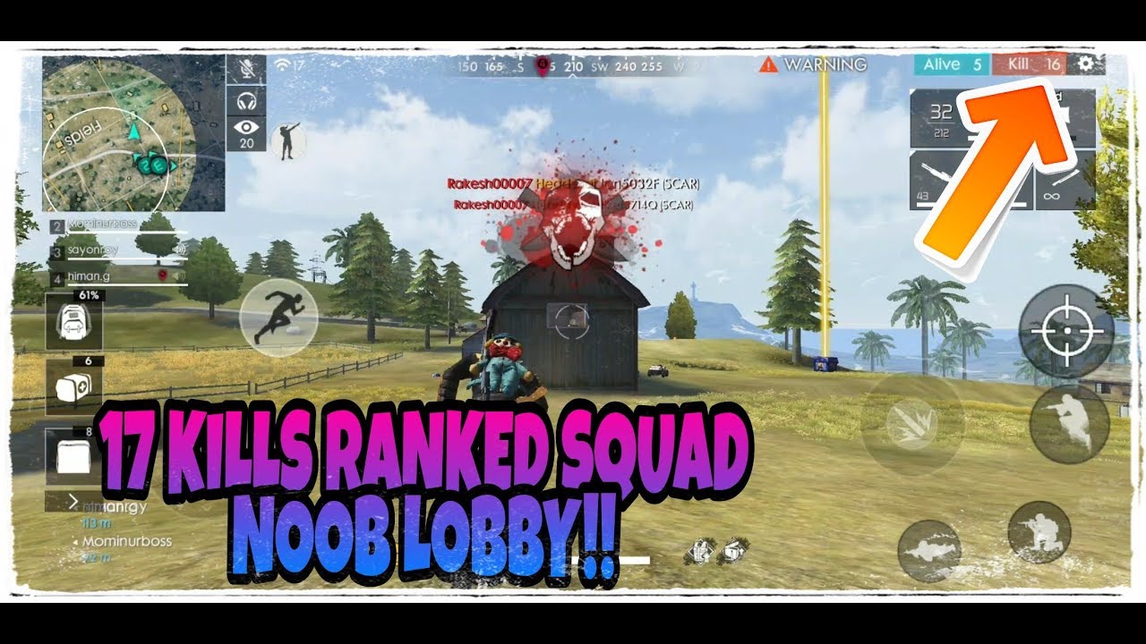 17 KILLS RANKED SQUAD NOOB LOBBY GAMEPLAY Free Fire Battlegrounds YouTube