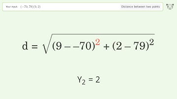 Find the distance between two points p1 (-70,79) and p2 (9,2): Step-by-Step Video Solution