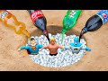 Experiment: Stretch Armstrong, Superman, Batman vs Coca-Cola, Fanta, Pepsi, 7 Up Underground!