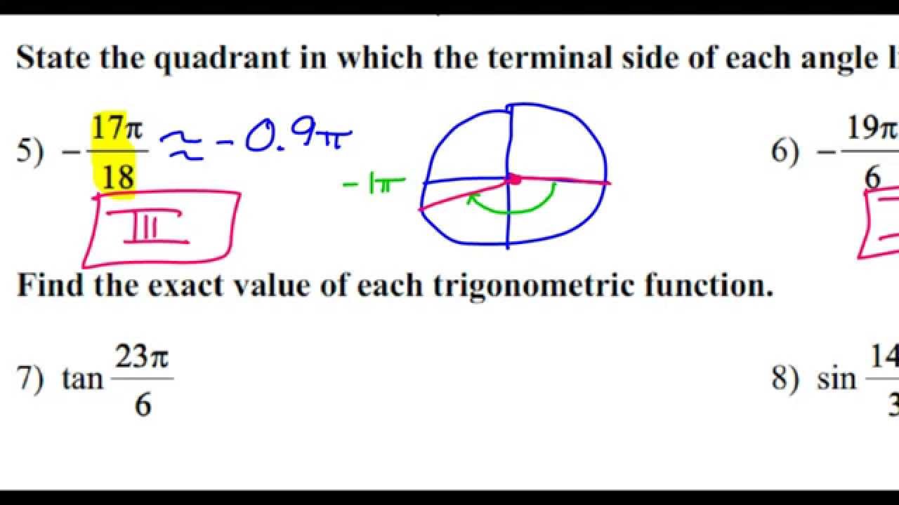 Day 9 Hw 5 And 6 State The Quadrant In Which The