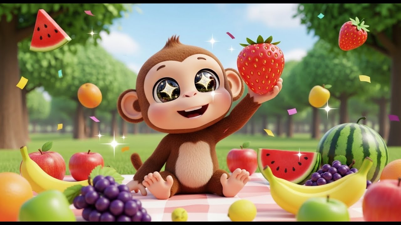 Learn 20 Sweet Fruits Names with Monkey 🍎🐒 | Fun Fruit Names for Kids | Preschool Learning