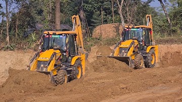 Jcb backhoe pusing soil and leveling land amazing work @roadtrendmachinework