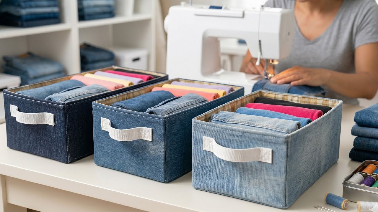 👖 Make a Large Storage Box from Old Jeans – Genius Tips to Save Money ...