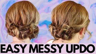 EASY messy updo hairstyle on medium length hair