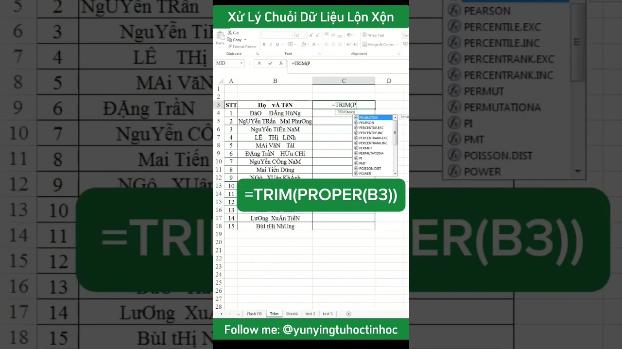 ⁣Xử Lý Dữ Liệu Lộn Xộn bằng Hàm Trim - Trim Function - #exceltips #trimfunction