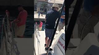 Mooring a Leopard 454 at Starigrad Island of Hvar Croatia