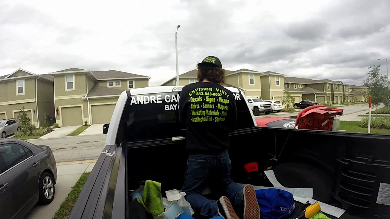 Rear window advertising with contour cut decals. YouTube