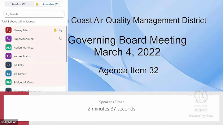 South Coast AQMD Governing Board Meeting - March 4, 2022
