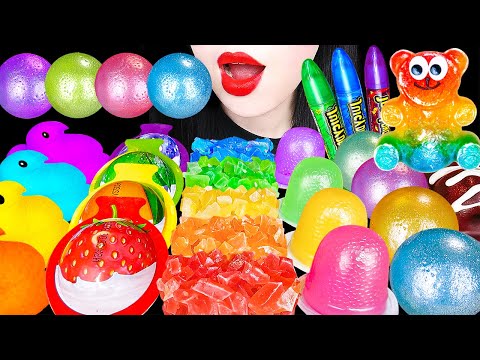 ASMR RAINBOW DESSERTS 대왕 실키잼 곰돌이 다양한 무지개 디저트 해외 간식 먹방 GIANT BEAR JELLY GUMMY KOHAKUTO EATING MUKBANG