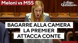 Meloni contro Conte e il M5S, bagarre alla Camera. L'intervento infuocato della Premier