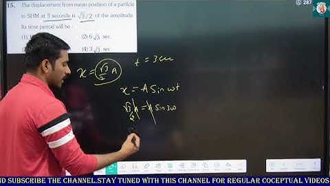 15. he displacement from mean position of a particle in SHM at 3 seconds is 3/2 of the