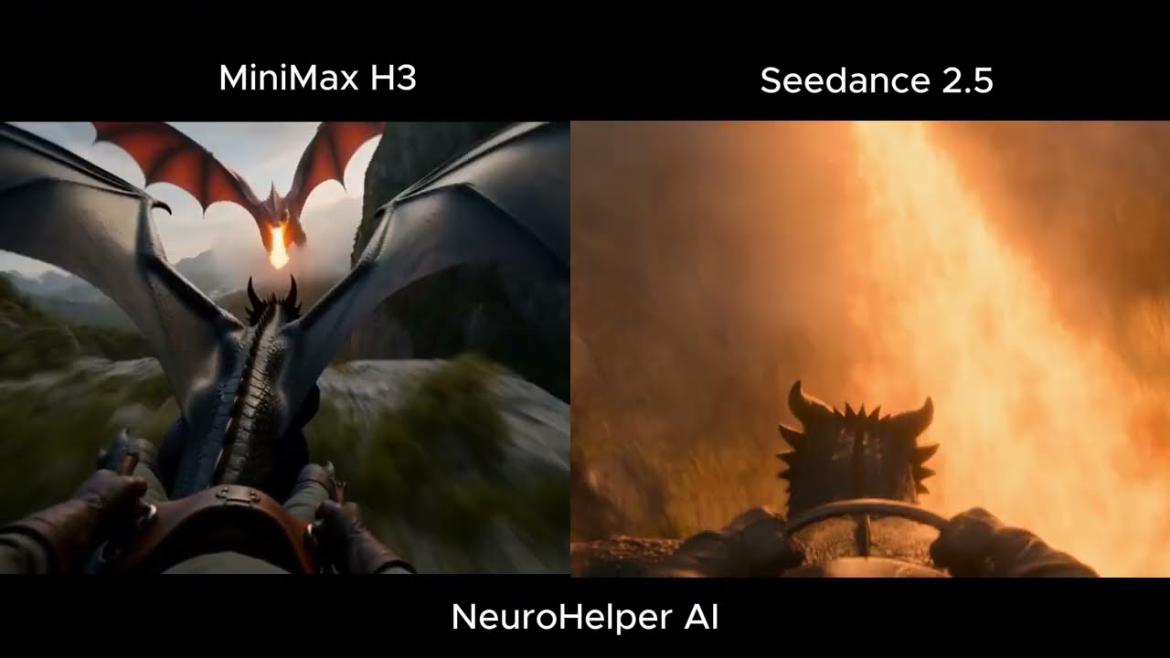 Dragon flight comparison between MiniMax H3 and Seedance 2.5