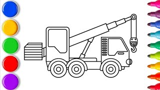 Drawing And Coloring Crane truck for Kids & Toddler.Drawings For Kids.How to draw  truck for kids