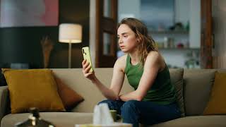 Woman, Mobile Phone, Video Call, Cozy, Upset Frustrated, Angry, Stressed Tension. Free Stock Footage