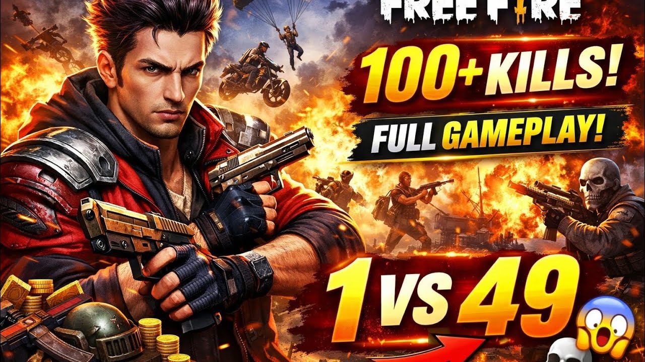 FREE FIRE LONG GAMEPLAY 😱 100+ KILLS | 1 VS 49 RANK PUSH 🔥 FULL BATTLE ROYALE | 