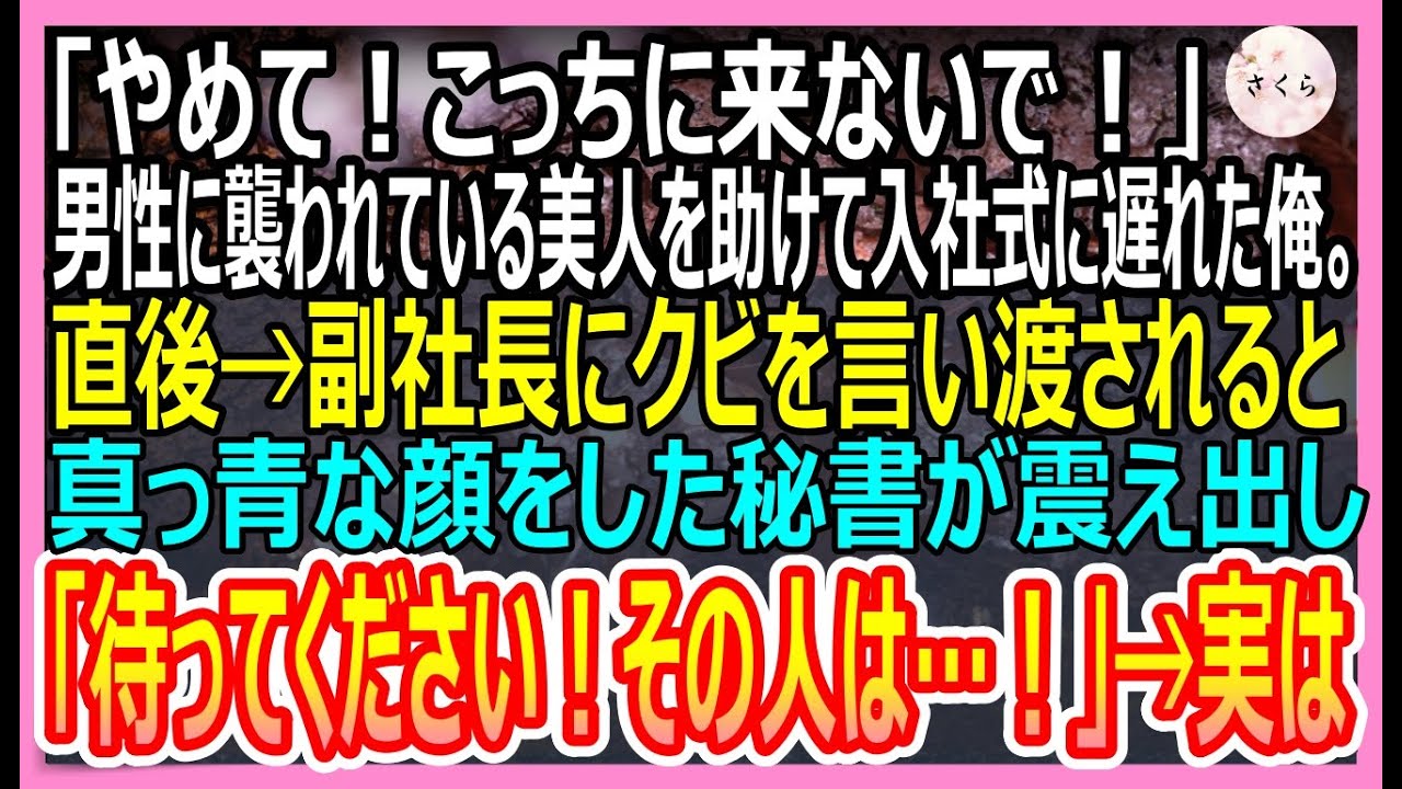 【感動する話】「こっちに来ないで！」路地裏で男性に襲われている美人を助けて入社式に遅刻した俺。翌日出社すると副社長「初日から遅刻する無能はクビ！」→直後、取り乱した秘書が現れ【いい話・朗読・泣ける話】