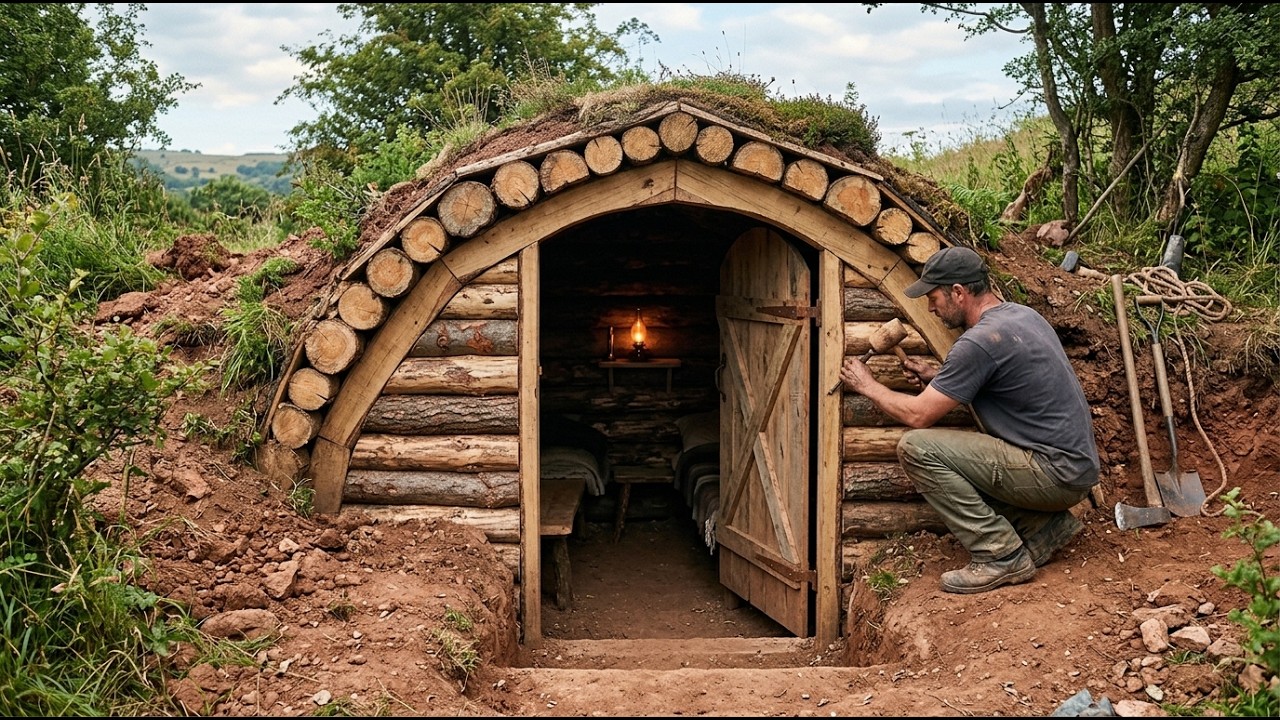 Building a Hidden and Warm Wooden House Beneath the Ground | Bushcraft, Survival