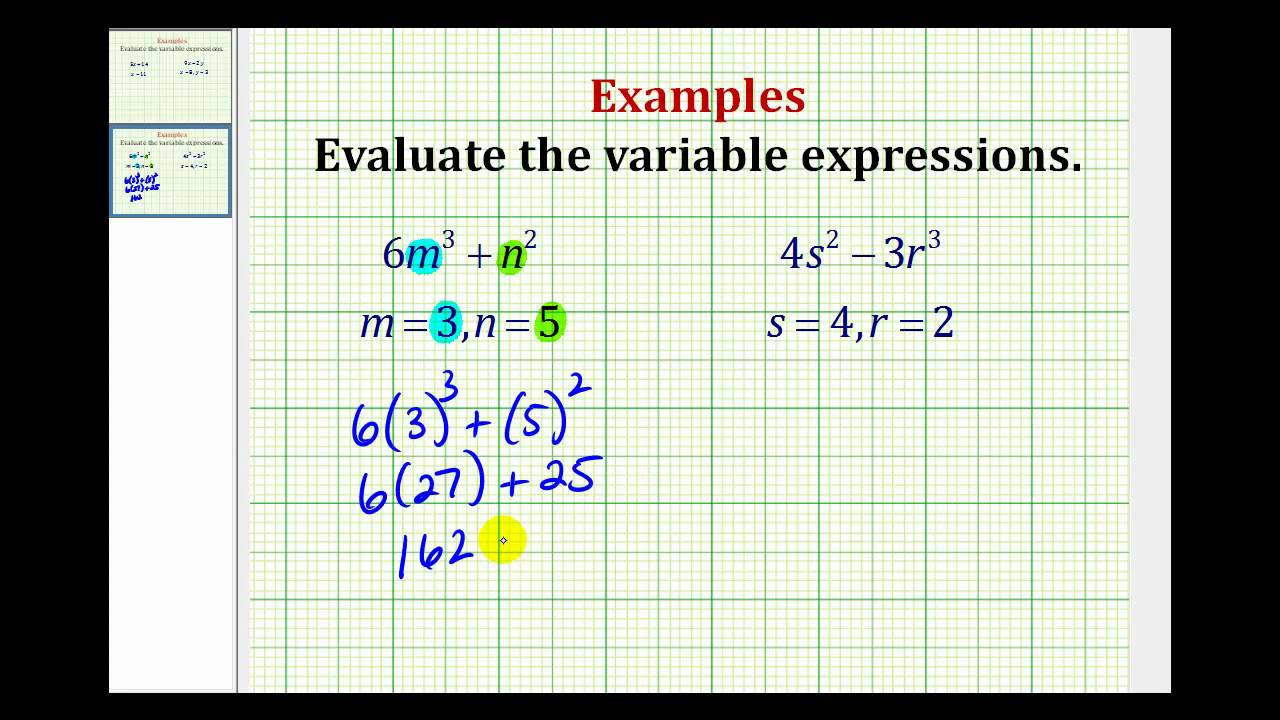 Examples Part 2: Evaluating Variable Expressions - Youtube