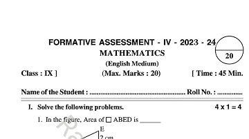 FA-4 9th class Maths Question Paper 2023-24 💯✍️☝️ || Formative Assessment 4