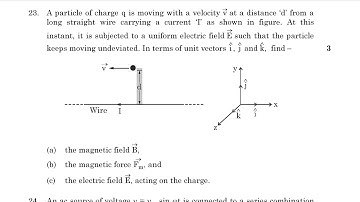 a particle of charge q is moving with a velocity v at a distance d from a long straight wire