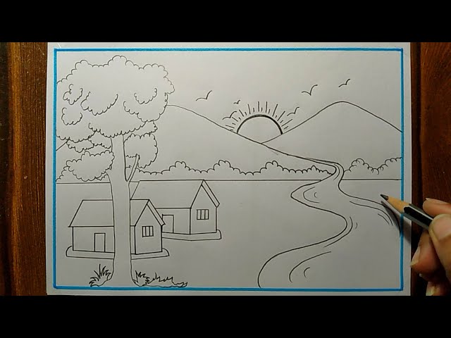How To Draw House Scenery/Drawing Easy Scenery - YouTube