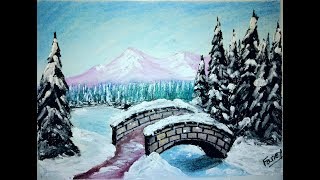 Painting a Snowy Winter Bridge With oil pastel------------