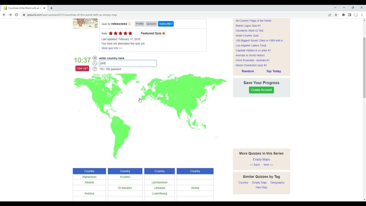Jetpunk Countries of the World with an Empty Map Quiz - YouTube