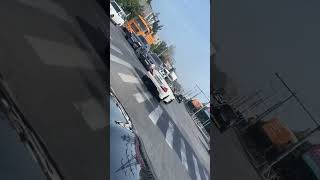 Drifting Mercedes Barely Avoids a Truck