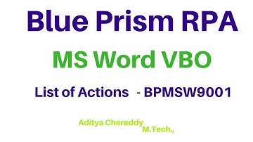 BluePrism RPA - MS Word VBO - List of Actions - BPMSW9001 -Aditya RPA Academy BTM Layout