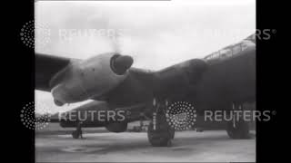 1947 TRANSPORT: Aeroplanes: new 'Propellor-Turbine' jet engines powers a Lincoln Bomber