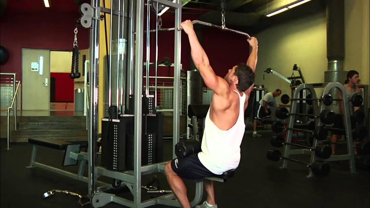 Triceps pushdown. V-bar pull down. Lat pulldown. Вертикальная тяга широким хватом. Omni-grip lat pulldown.