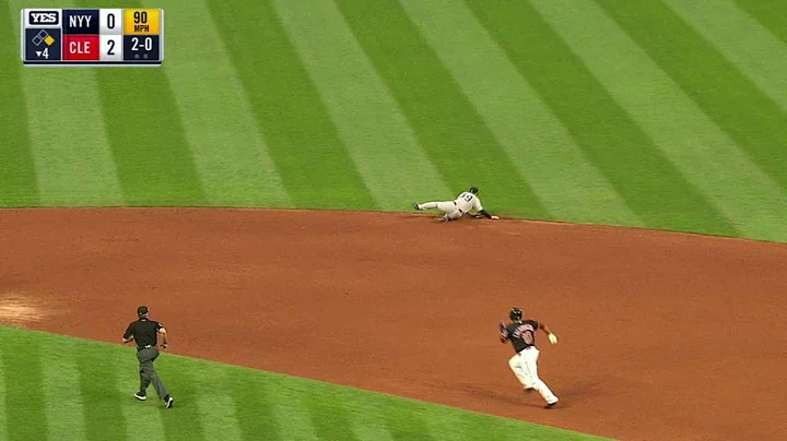 NYY@CLE: Wade fields grounder, makes flip for out
