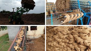 coir rope making process and machines in factory || coconut husk to coir rope