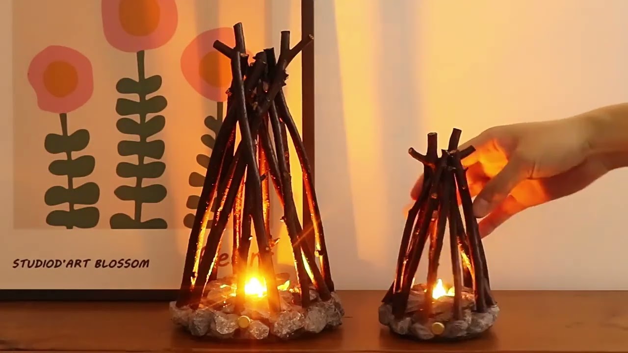 LED tree branch simulated campfire night light