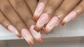 Fall Inspired Ombré French Nails | GelX Nails | Tapered Square Nails